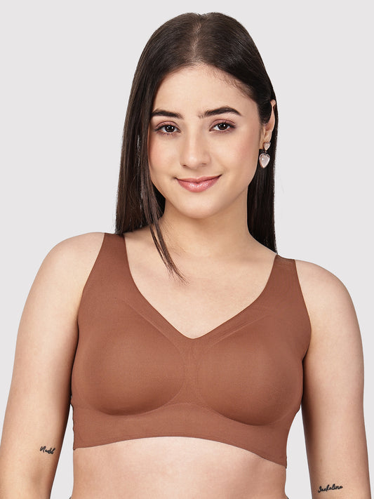THREAD SUTRA Women Seamless Padded Full Coverage Pull-on Bra with Scalloped Neckline