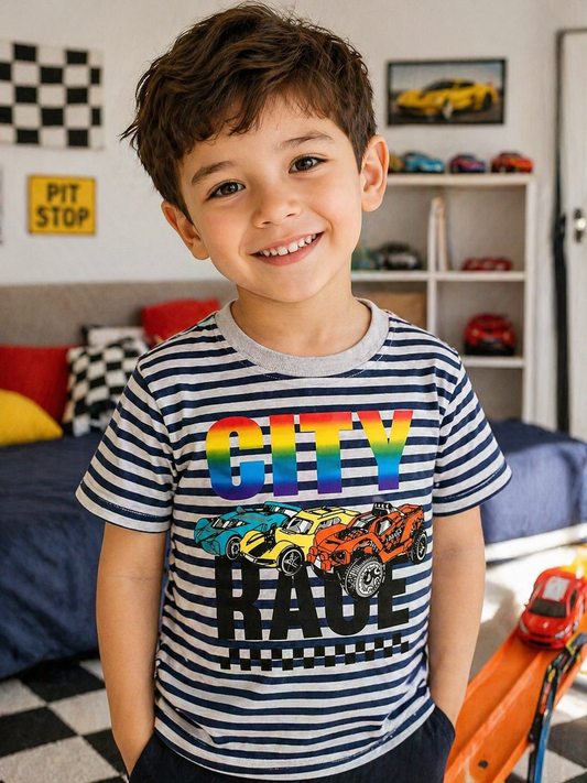 City Race Cars Print Kids Tee