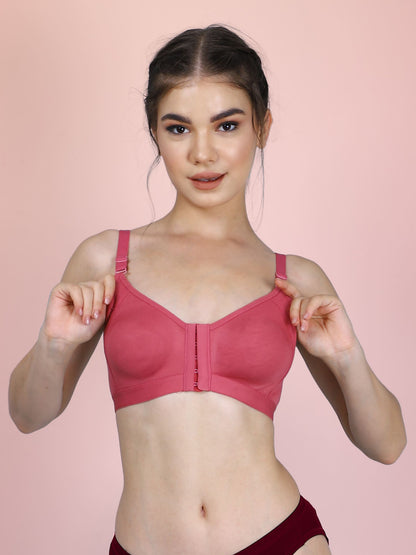 Cotton Front Open Bra for Women Daily Use | Non-Padded | Non-Wired | Sweat Absorbent Seamless Bra | Full Coverage Regular Wear
