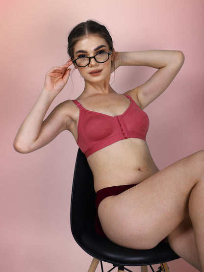 Cotton Front Open Bra for Women Daily Use | Non-Padded | Non-Wired | Sweat Absorbent Seamless Bra | Full Coverage Regular Wear