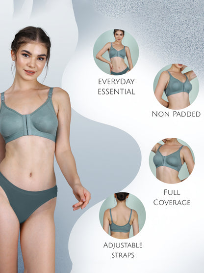 Cotton Front Open Bra for Women Daily Use | Non-Padded | Non-Wired | Sweat Absorbent Seamless Bra | Full Coverage Regular Wear