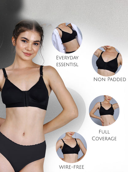 Cotton Front Open Bra for Women Daily Use | Non-Padded | Non-Wired | Sweat Absorbent Seamless Bra | Full Coverage Regular Wear