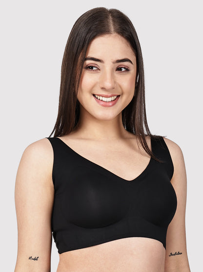 Women Seamless Padded Full Coverage Pull-on Bra with Scalloped Neckline