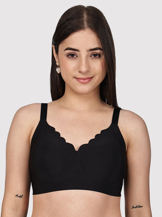 Women Seamless Padded Full Coverage Bra with Scalloped Neckline