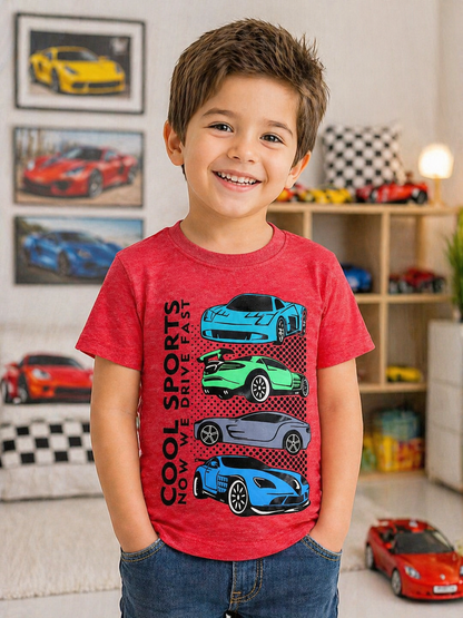 Red 4 Car Kids Tee