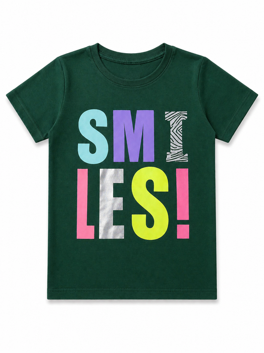 Green Smiles Words Kids Tee