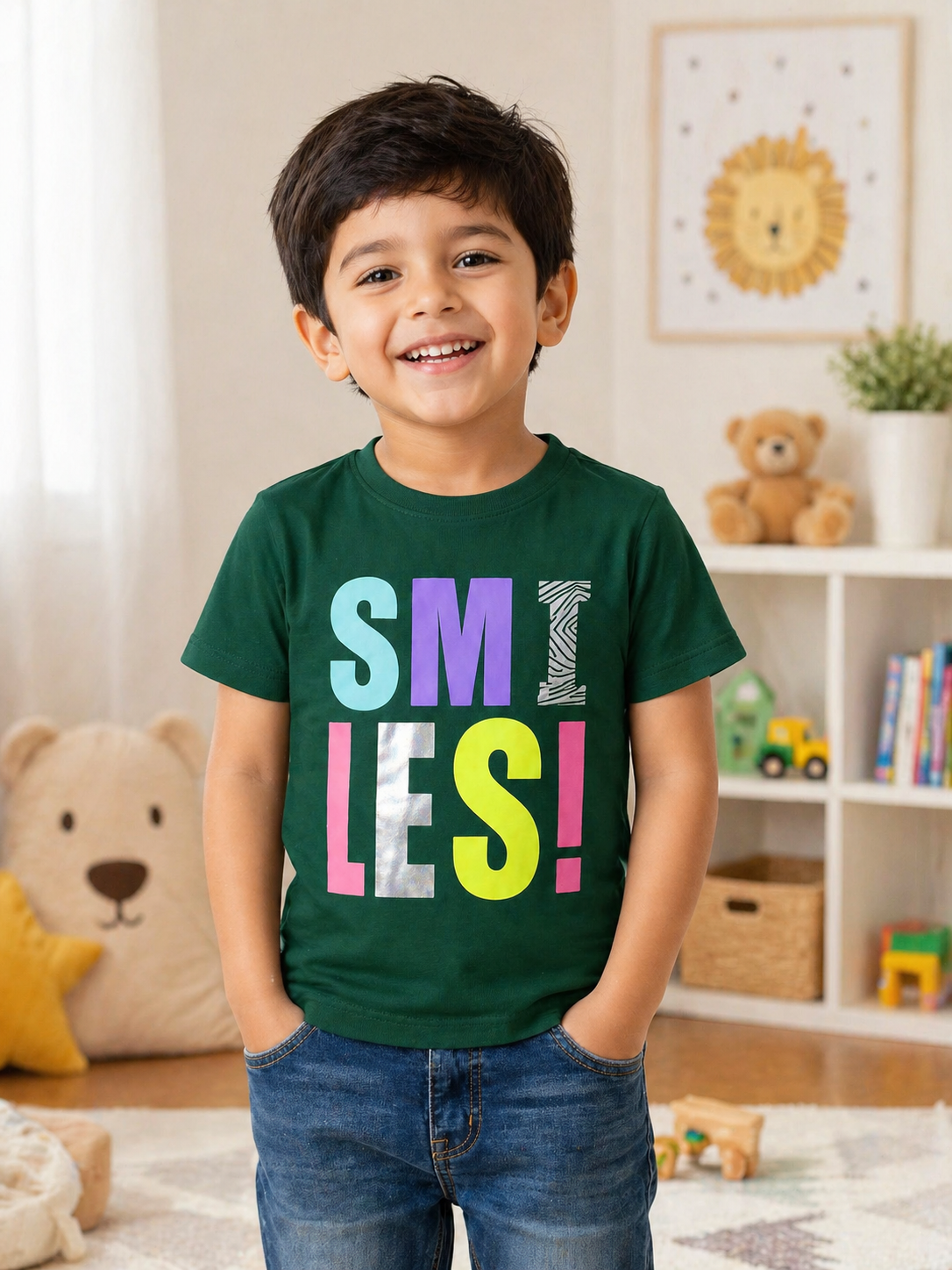 Green Smiles Words Kids Tee