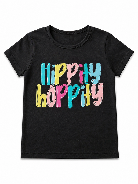 Black Printed Hippity Hopitty Kids Tee