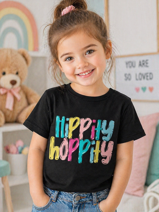 Black Printed Hippity Hopitty Kids Tee