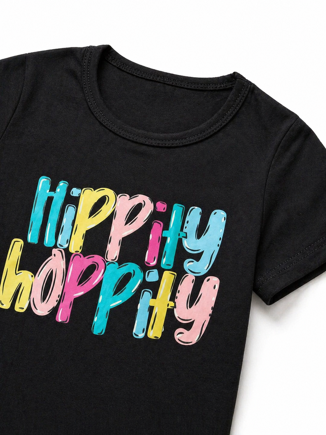 Black Printed Hippity Hopitty Kids Tee