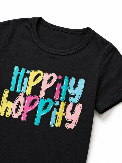 Black Printed Hippity Hopitty Kids Tee