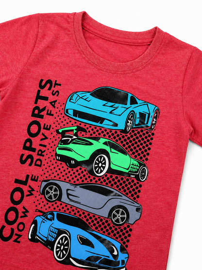 Red 4 Car Kids Tee