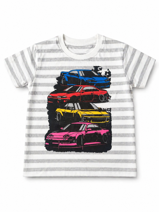 White 4 Car Kids Tee