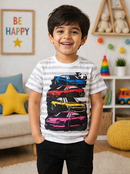 White 4 Car Kids Tee