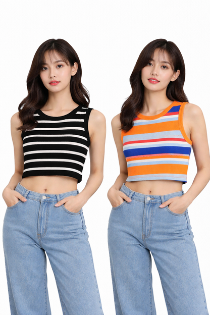 Thread Sutra Casual Ribbed Crop Top for Women Combo Pack