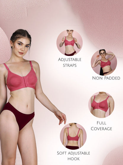 Cotton Front Open Bra for Women Daily Use | Non-Padded | Non-Wired | Sweat Absorbent Seamless Bra | Full Coverage Regular Wear
