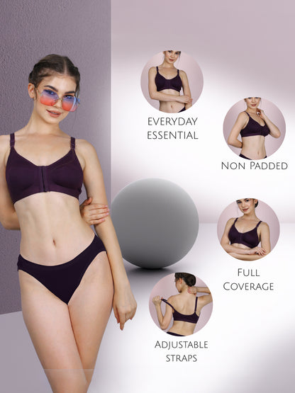 Cotton Front Open Bra for Women Daily Use | Non-Padded | Non-Wired | Sweat Absorbent Seamless Bra | Full Coverage Regular Wear