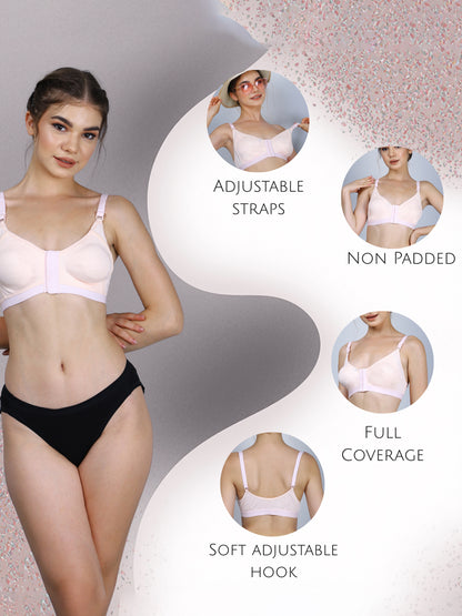 Cotton Front Open Bra for Women Daily Use | Non-Padded | Non-Wired | Sweat Absorbent Seamless Bra | Full Coverage Regular Wear