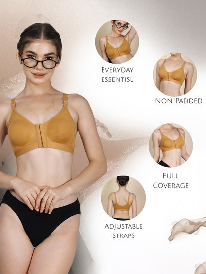 Cotton Front Open Bra for Women Daily Use | Non-Padded | Non-Wired | Sweat Absorbent Seamless Bra | Full Coverage Regular Wear