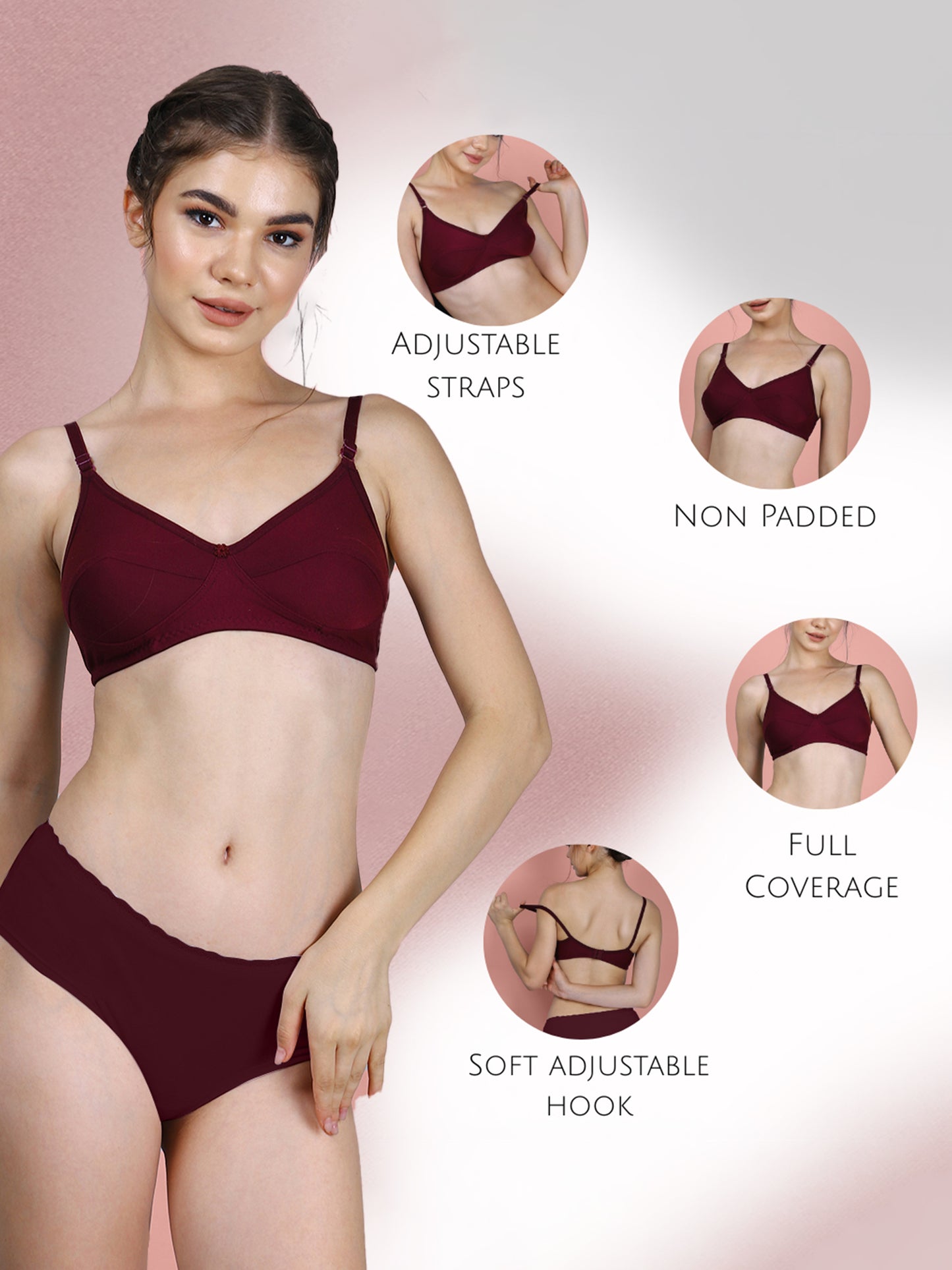 Cotton Bra for Women | Non-Padded Non-Wired | Full Coverage | Adjustable Straps | Back Closure | Adjustable Straps | Daily Wear Comfortable Bra | Pack of 1