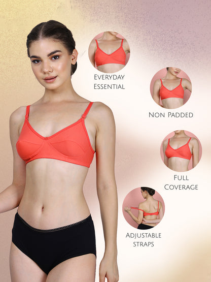 Cotton Bra for Women | Non-Padded Non-Wired | Full Coverage | Adjustable Straps | Back Closure | Adjustable Straps | Daily Wear Comfortable Bra | Pack of 1